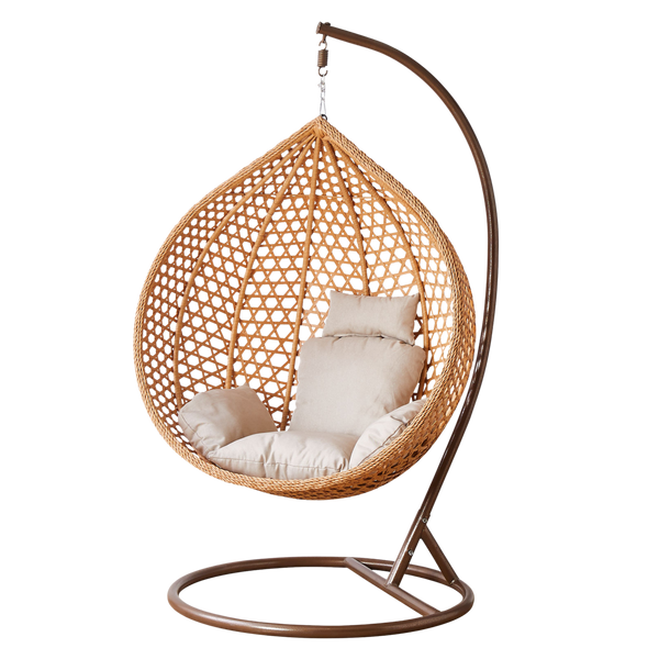 Viseća fotelja, veličina XL – smeđa boja, bež jastuk, smeđi okvir