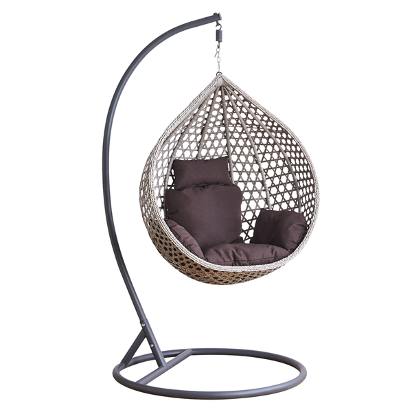 Viseća fotelja, veličina S – siva boja, smeđi jastuk, tamnosivi okvir
