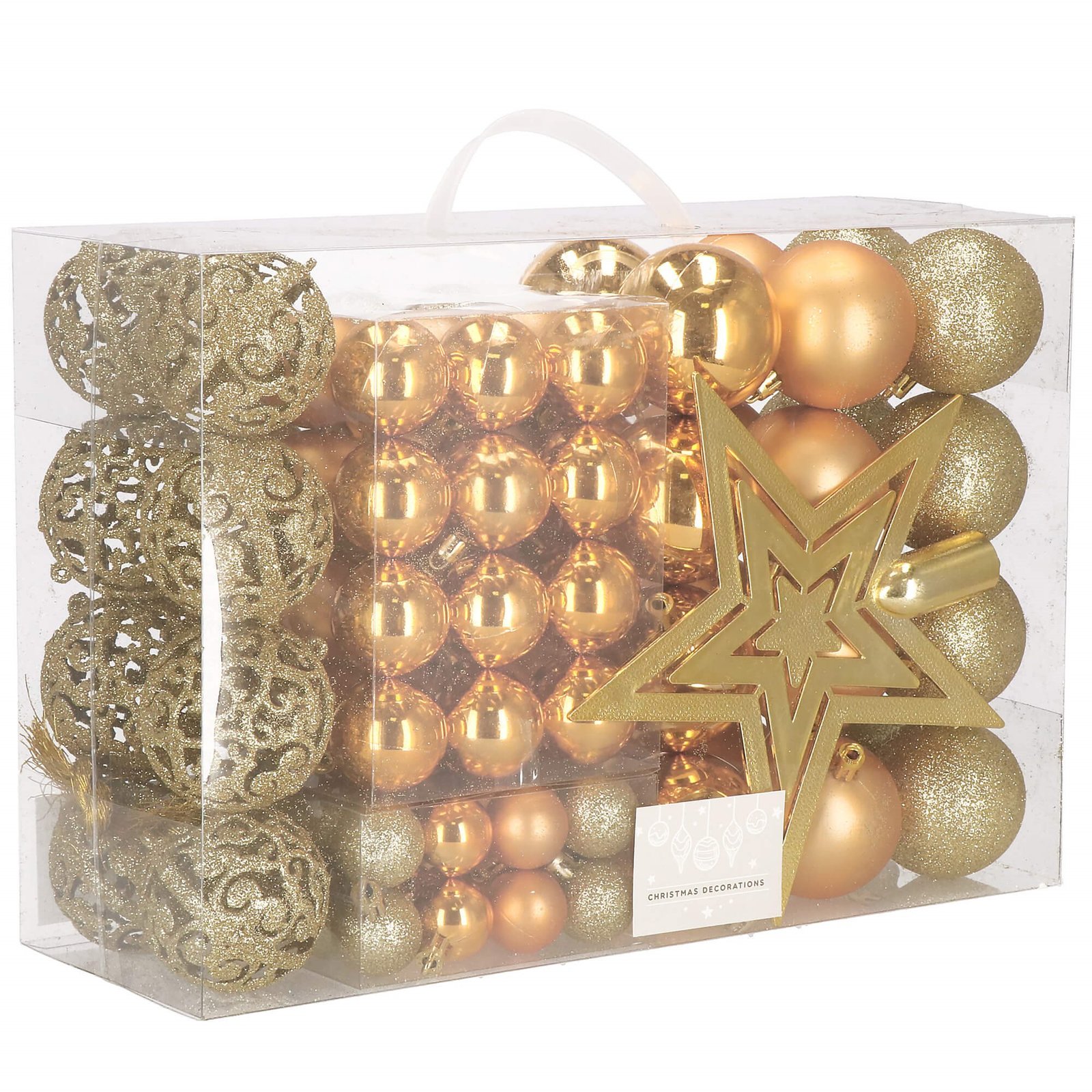 Set božićnih kuglica 3–6 cm – 101 komad zlatne