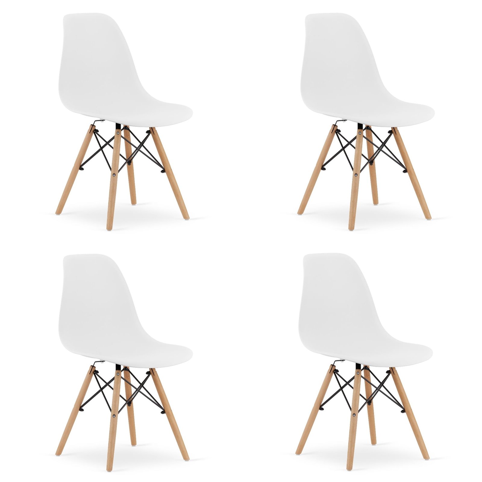 Set od 4 stolice OSAKA – bijela tkanina, prirodne drvene noge