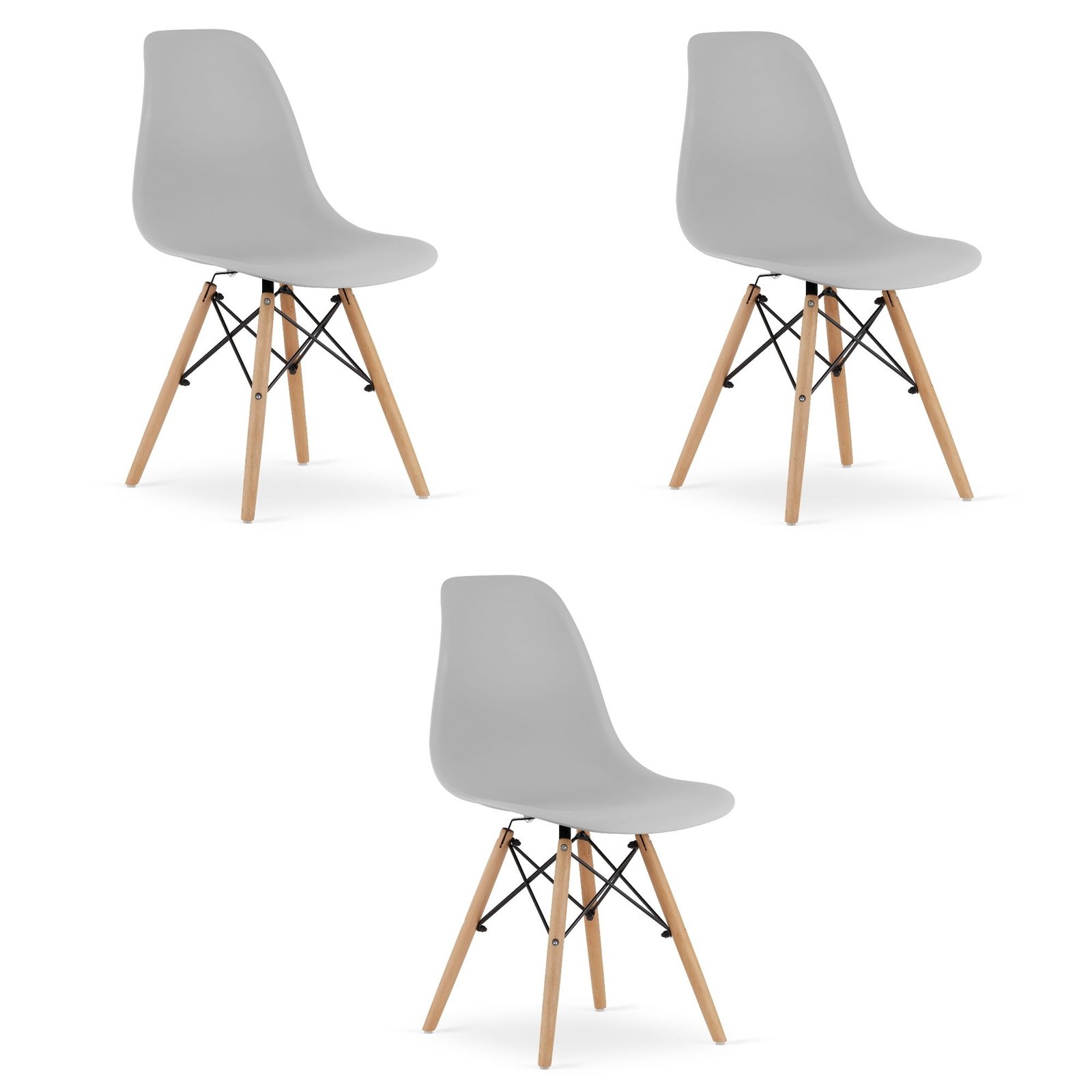 Set od 3 OSAKA stolca – siva / prirodno drvo