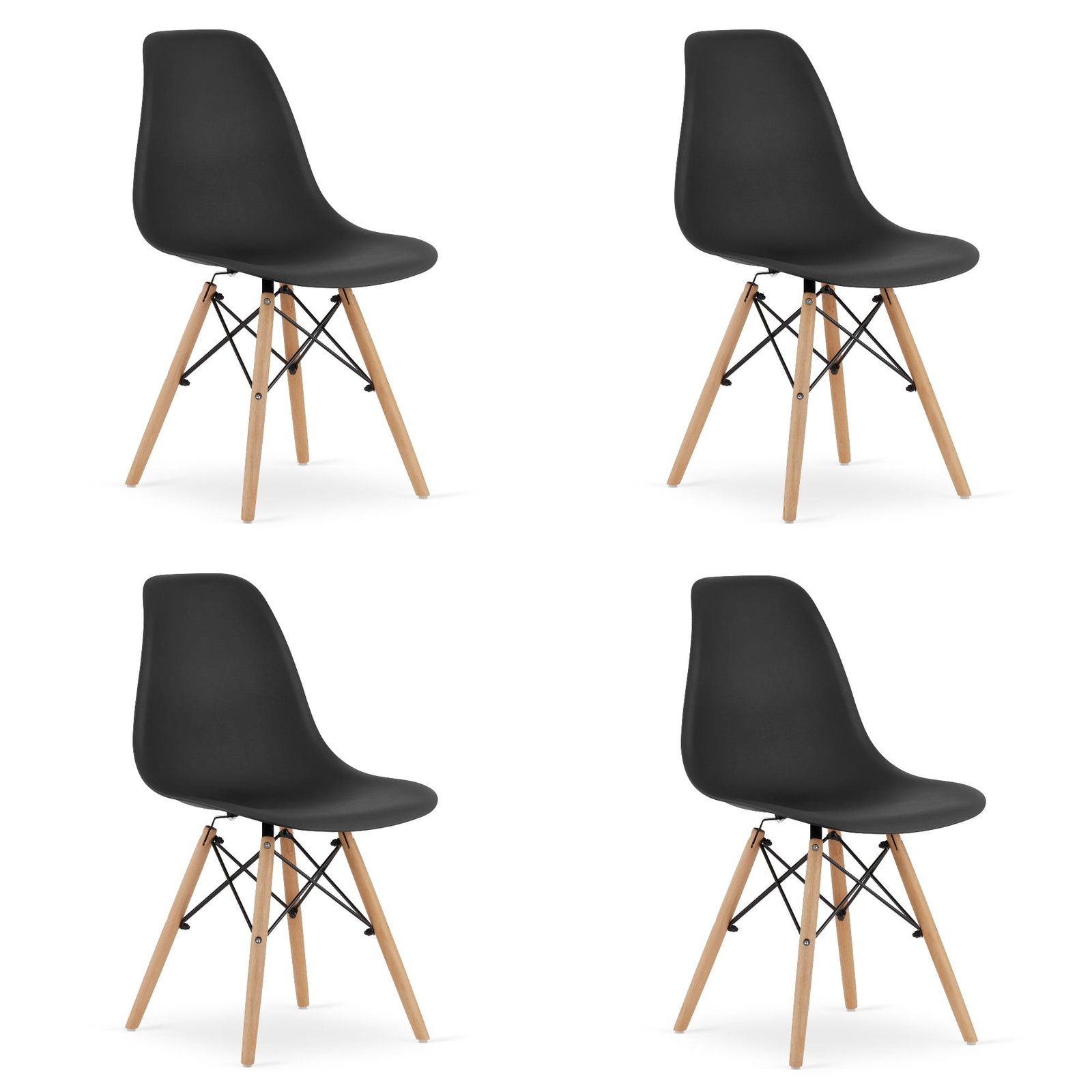 Set od 4 stolice OSAKA – crna tkanina, prirodne drvene noge