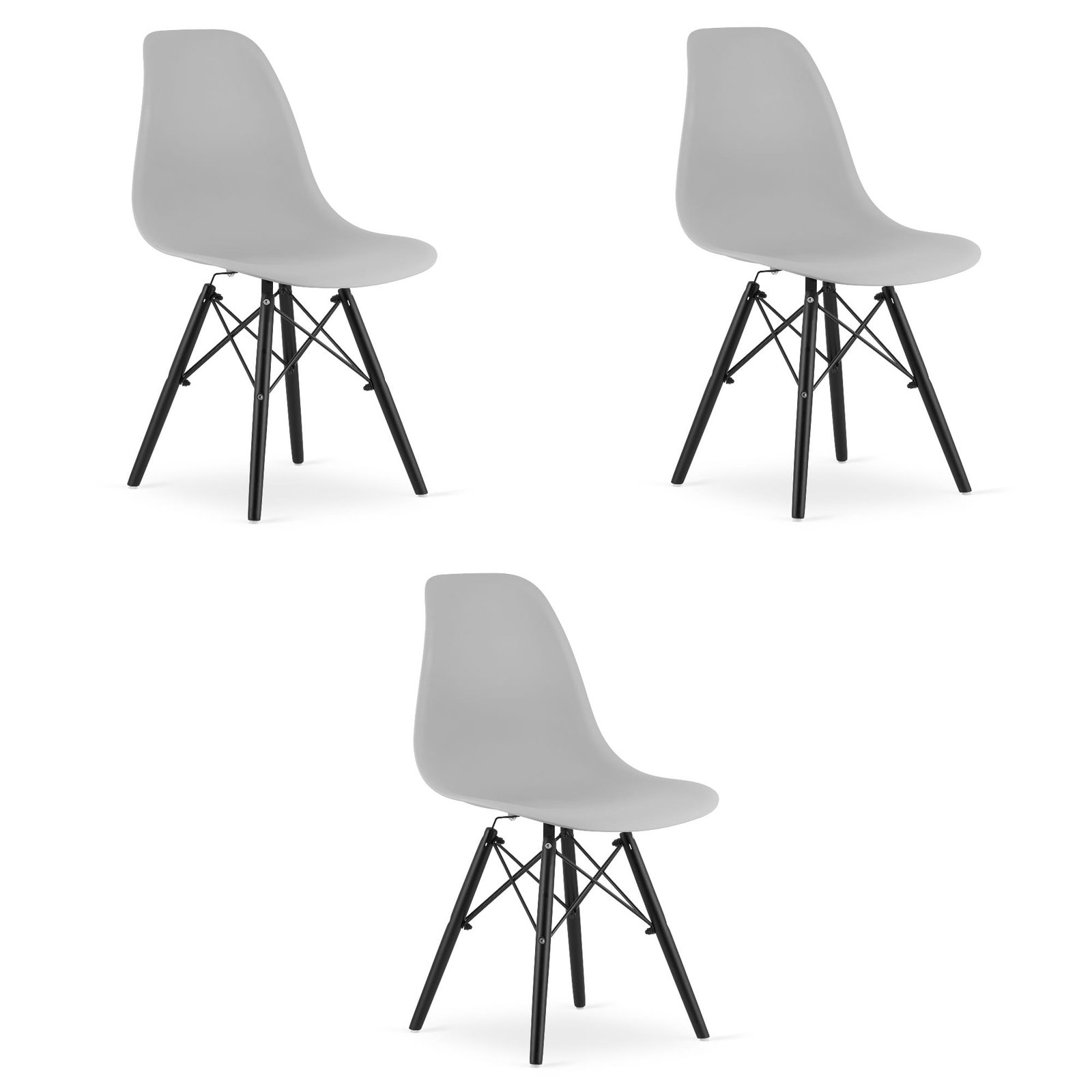 Set od 3 stolice OSAKA – siva tkanina, crne noge