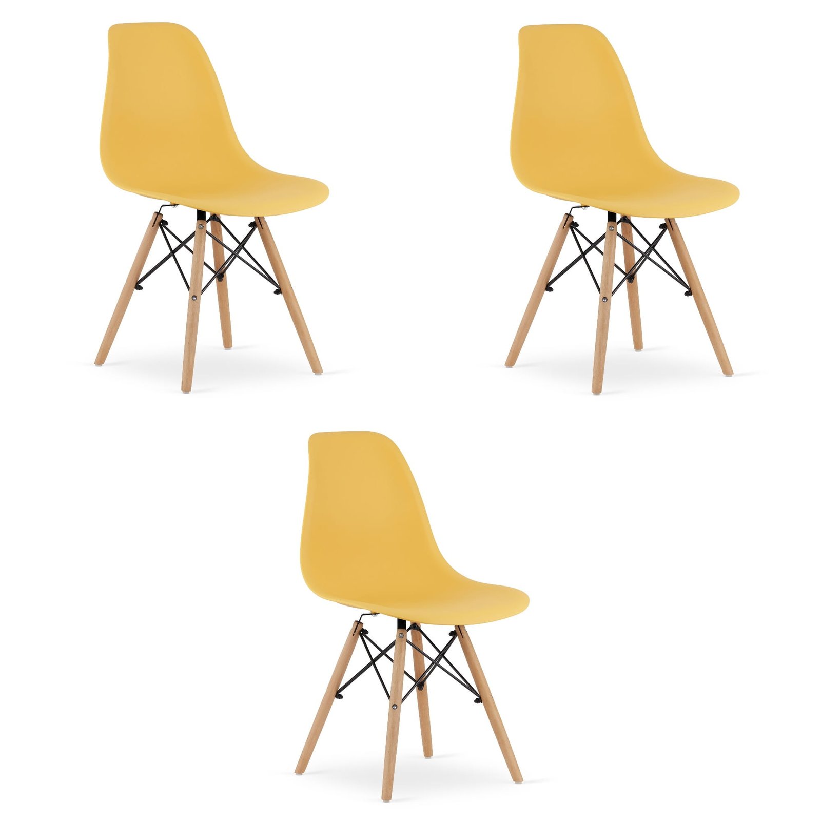 Set od 3 stolice OSAKA u senf boji s prirodnim nogama