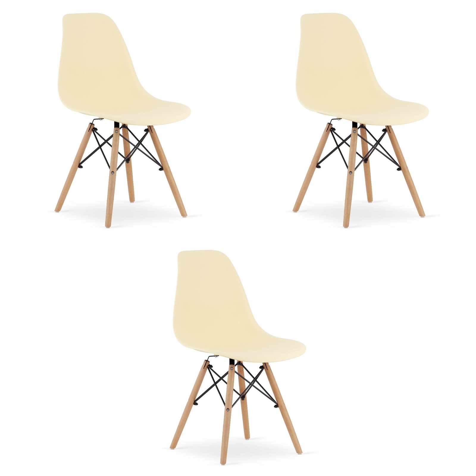 Set od 3 stolice OSAKA u krem boji s prirodnim nogama
