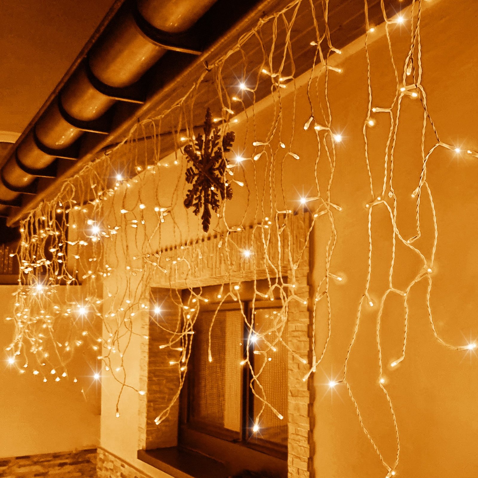 Springos zavesa s kapljicama, 300 LED, 12m, topla bijela