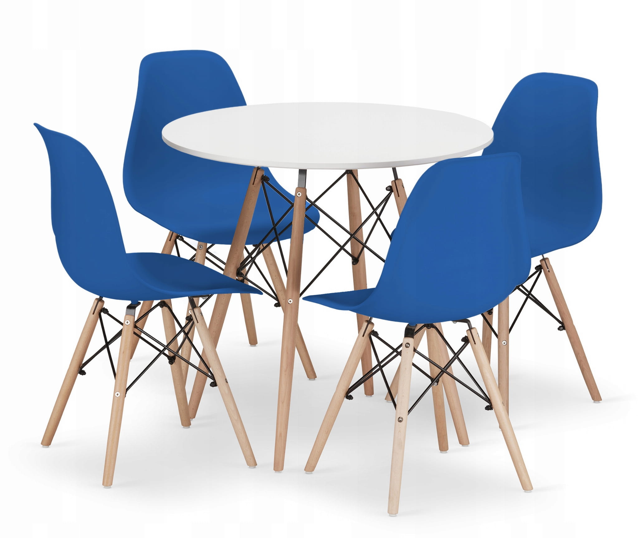 Okrugli stol TODI 80cm bijeli + 4 OSAKA plave stolice