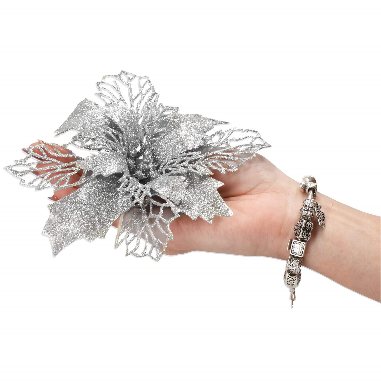 Božićni ukras “Božićna zvijezda” – promjer 16 cm, srebrna