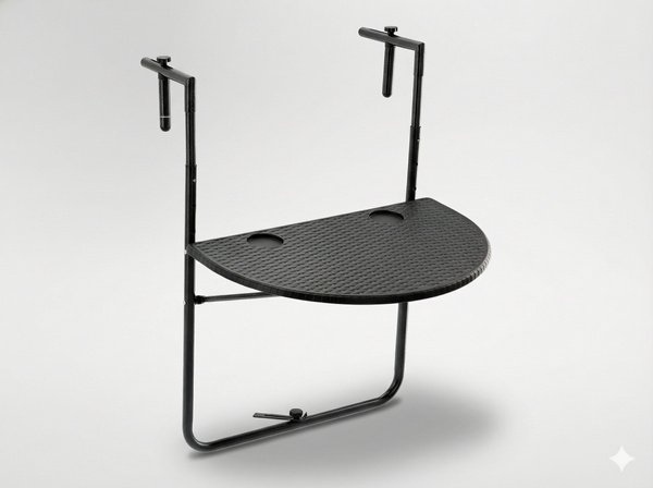 Sklopivi viseći balkonski stol 60 × 64 cm, podesive visine 73–78,5–83,5 cm – crna boja