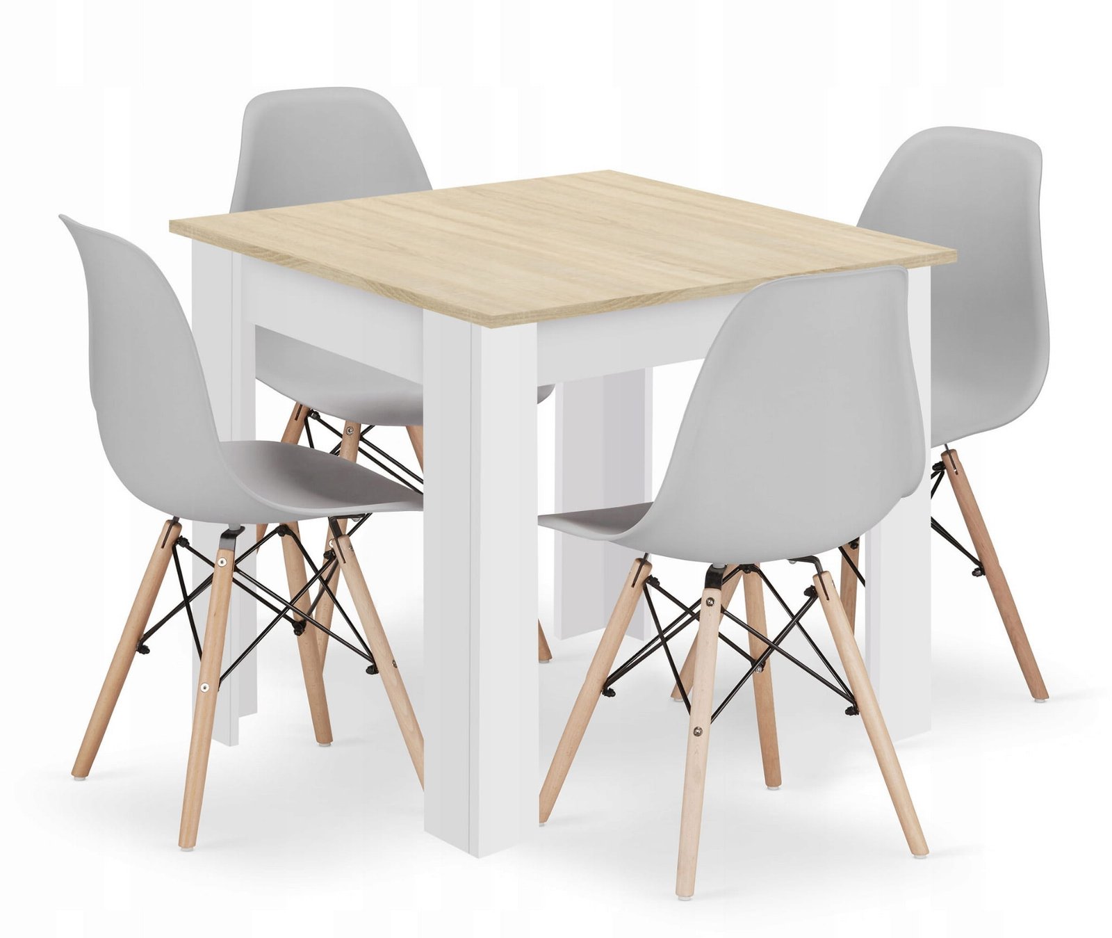 Set kvadratni stol 80x80 sonoma hrast + 4 OSAKA stolice siva