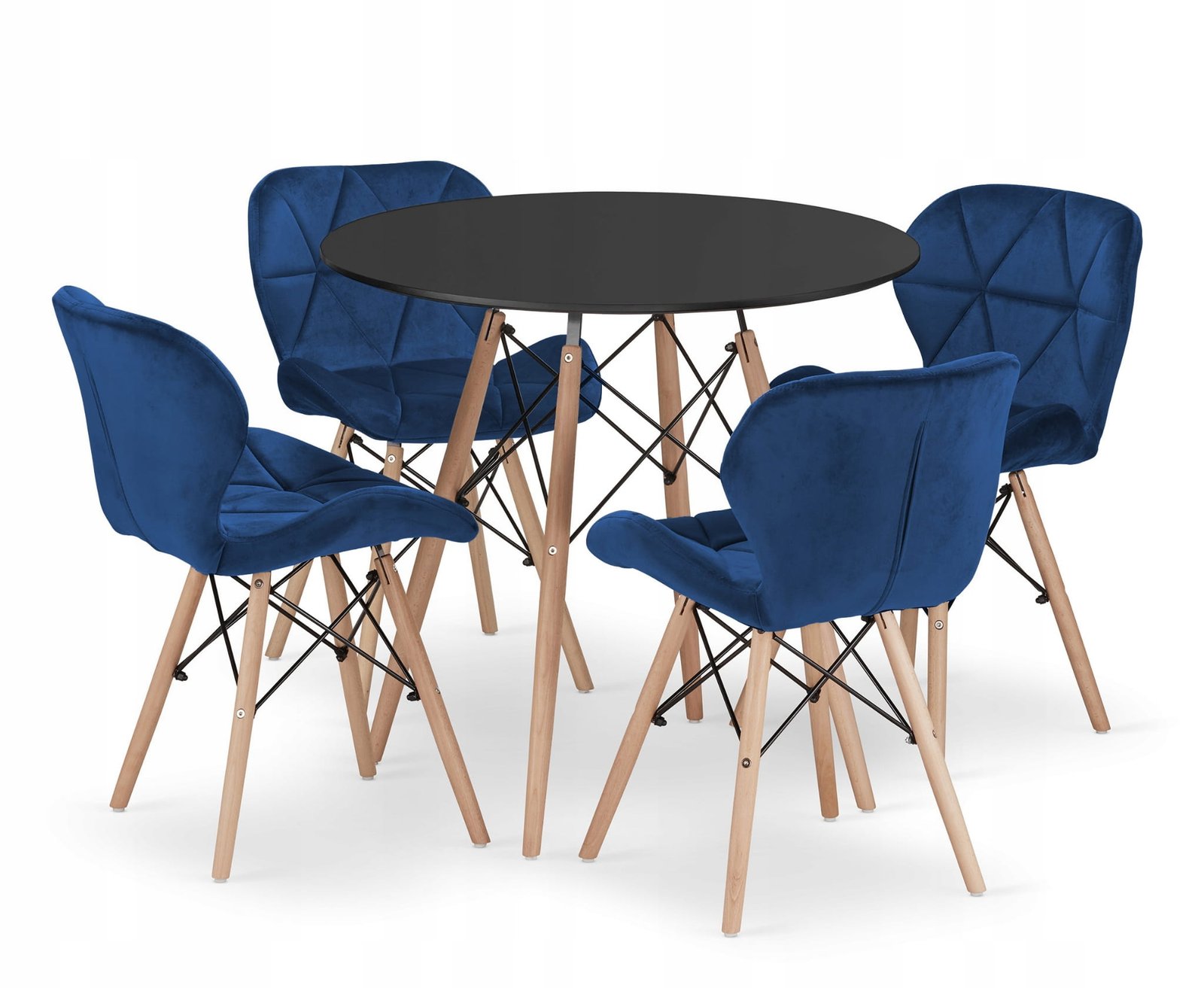 Okrugli stol TODI 80 crni + 4 stolice LAGO mornarsko plave