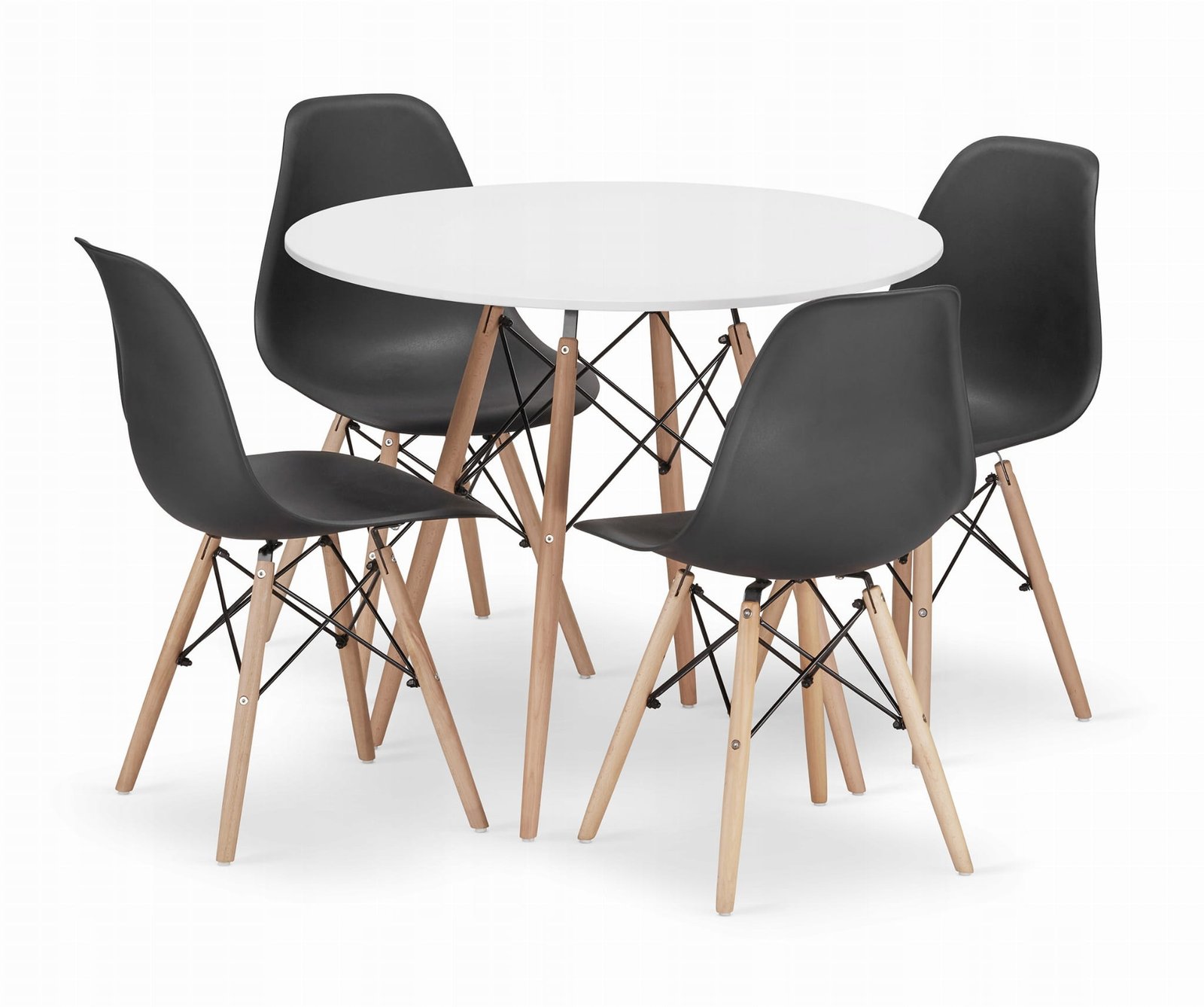 Okrugli stol TODI 90 bijeli + 4 crne stolice OSAKA