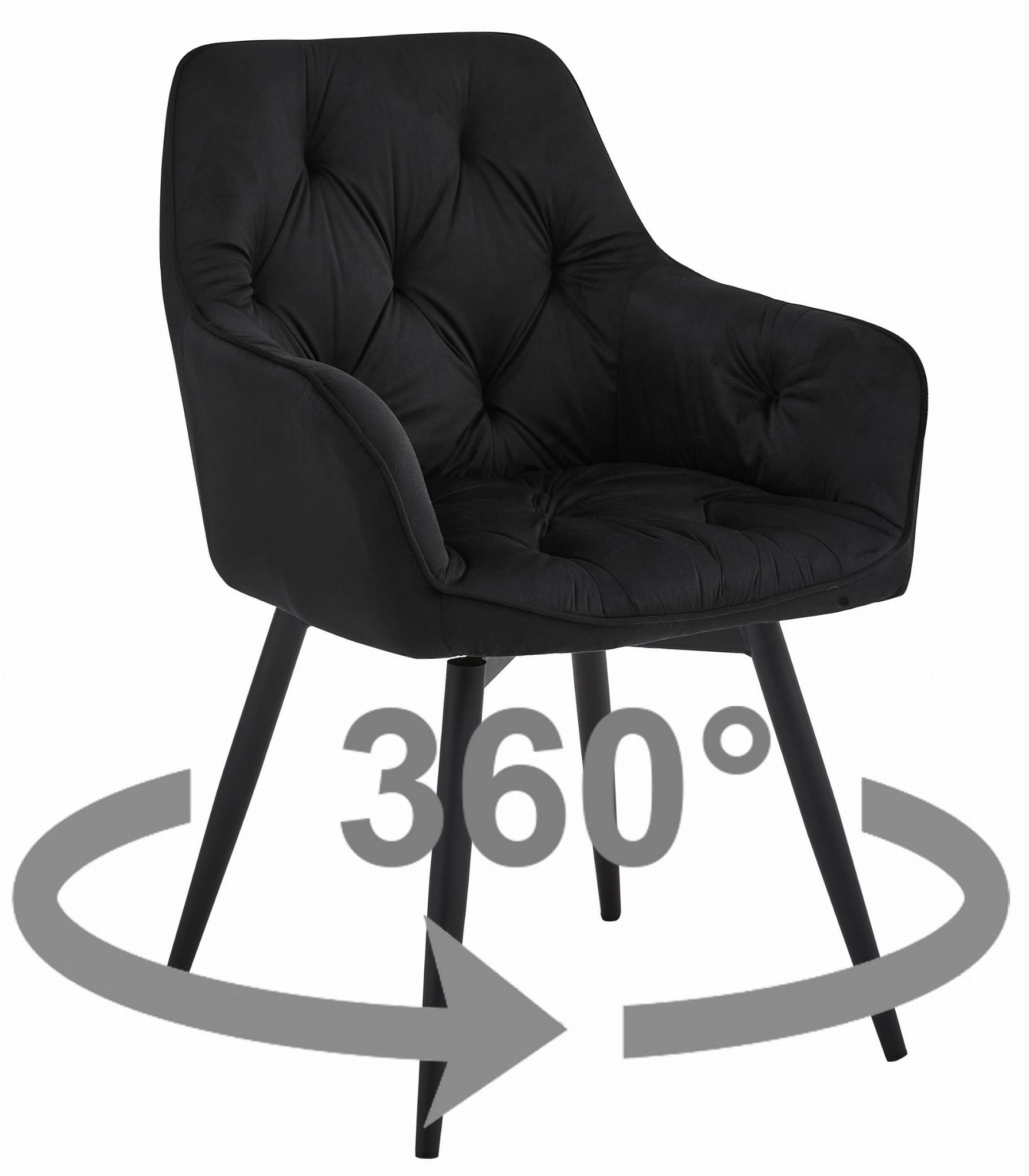 JORK360 Stolica - crni baršun / crne noge x 1