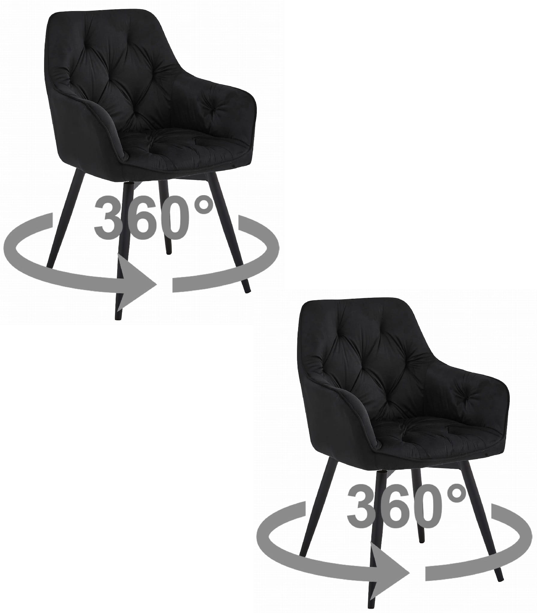JORK360 Stolica - crni baršun / crne noge x 2