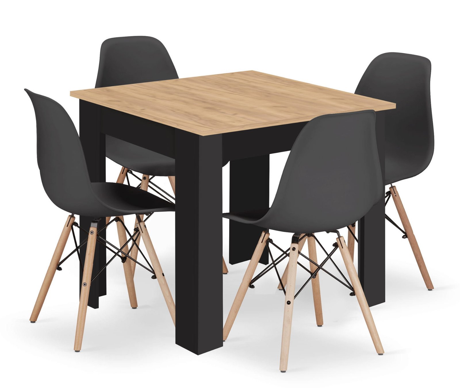 Stol 80x80 crne noge + 4 OSAKA crne stolice prirodne noge
