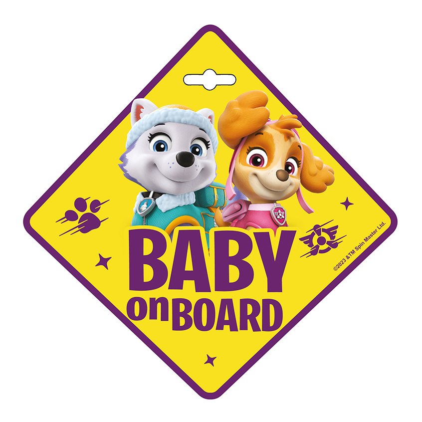 Znak Baby on board Paw patrol žuto-ljubičasti