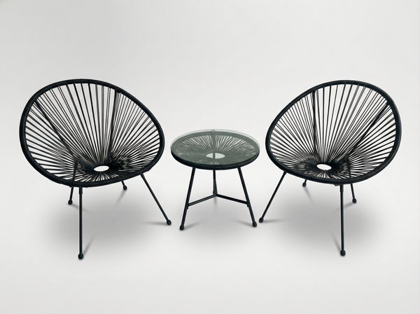 Vrtni set namještaja (2 stolice + stolić) – crna boja