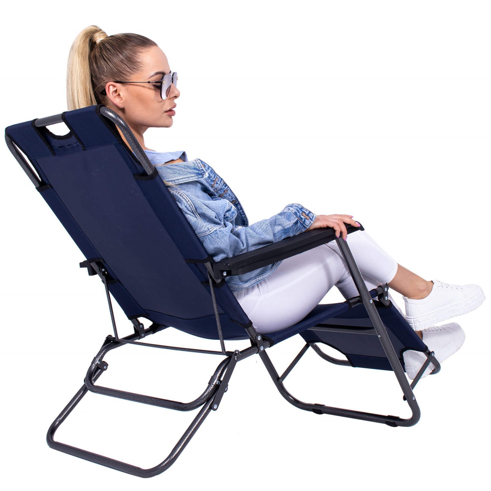 Springos sklopiva vrtna ležaljka s podesivim položajem, plava