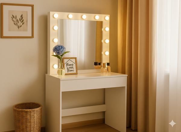 Bijeli toaletni stolić za šminkanje s rasvjetom, dimenzija 80 × 40 × 140 cm