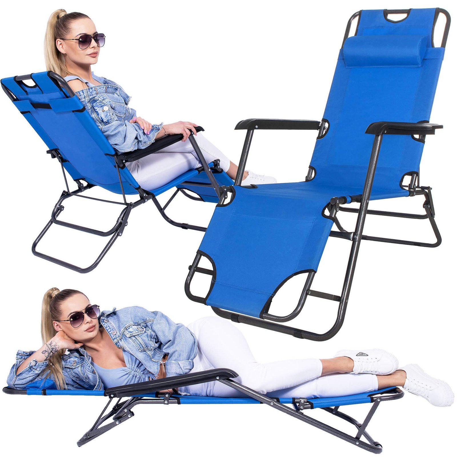 Springos vrtna ležaljka nulte gravitacije s naslonom za glavu, plava