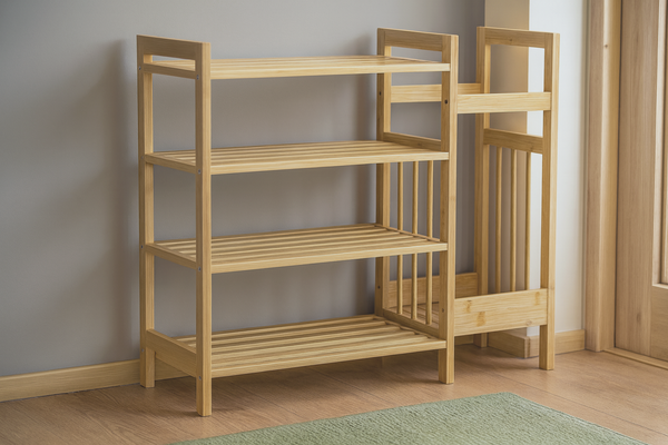 Polica od bambusa s 4 razine i dodatnom bočnom policom, dimenzija 73,5 × 28 × 66 cm