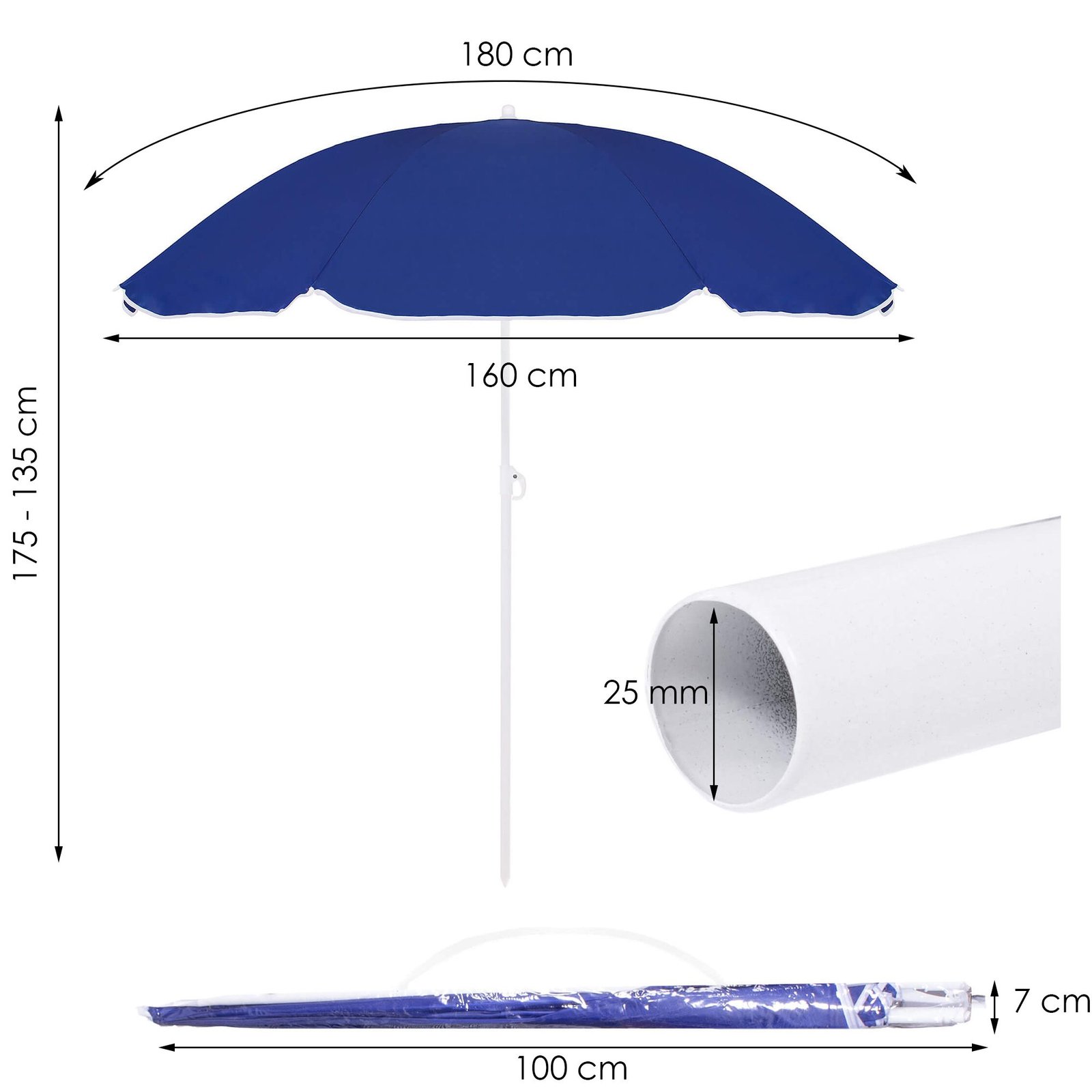 Suncobran za plažu 180 cm, plavi
