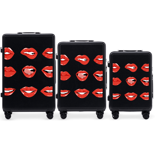 Wings komplet 3 kofera ABS+, crna „Usne” (custom dizajn)