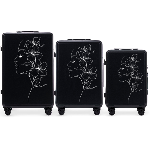 Wings komplet 3 kofera ABS+, crni „Cvijet”