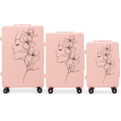 Wings komplet 3 kofera ABS+, mekano roza s cvjetnim uzorkom