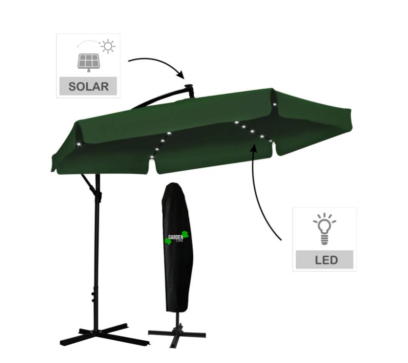 Gardenline LED suncobran s navlakom zeleni 3m