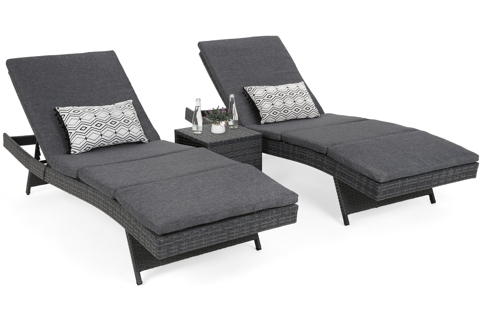 Set vrtnih ležaljki od tehnoratana Bora Bora Grey / Grey Melange sa stolom