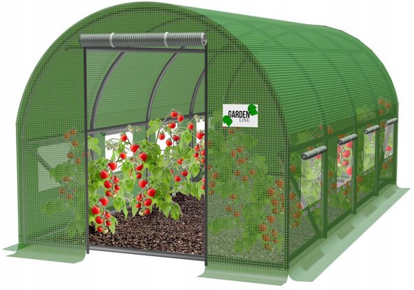 Vrtni folijski tunel, 4-segmentni, zelene boje, dimenzija 6 × 3 × 2 m