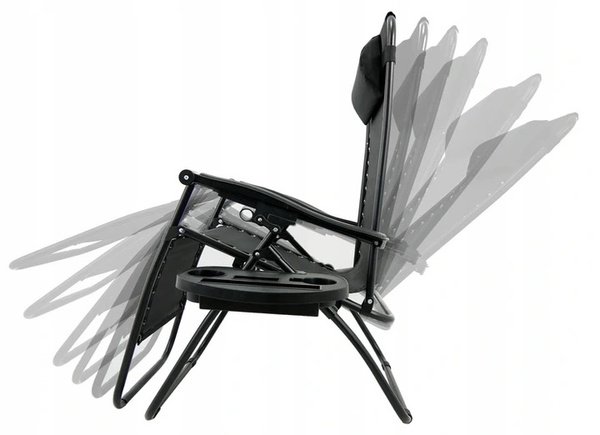 Sklopiva vrtna sunčana ležaljka s postoljem, džepom i naslonom za glavu – crna