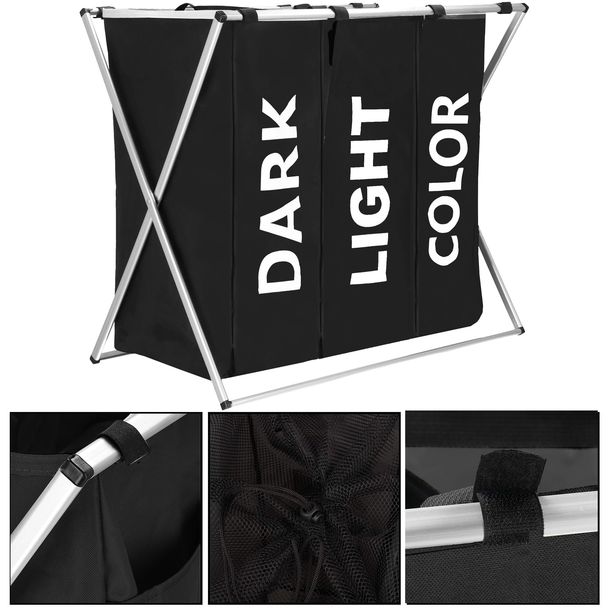 Košara za rublje s 3 odjeljka za sortiranje po bojama (tamno, svijetlo, šareno)