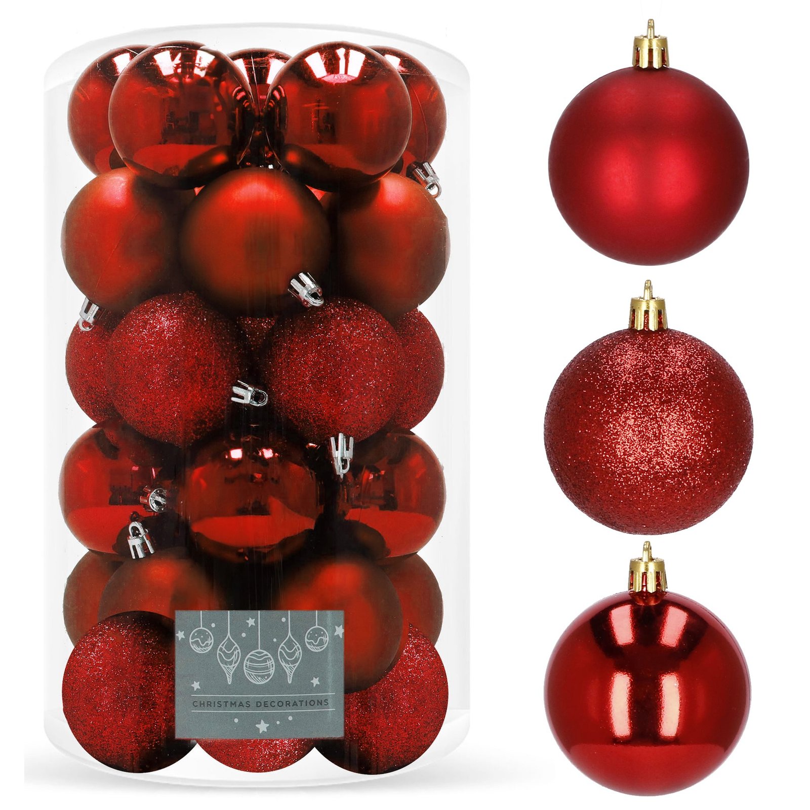 Božićne kuglice 6 cm – set od 30 komada,crvene