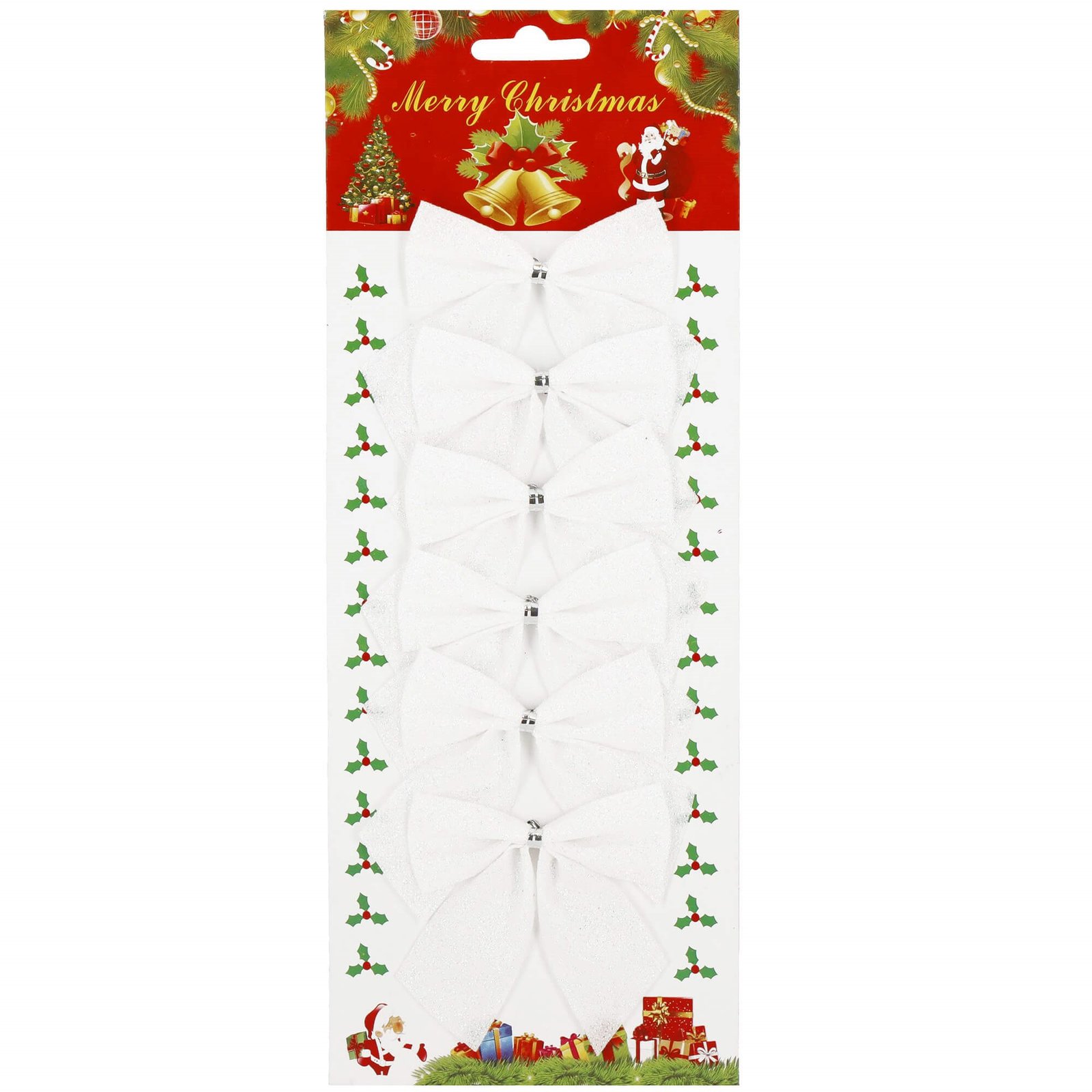 Božićne mašne 8 × 8 cm – set 6 komada bijele