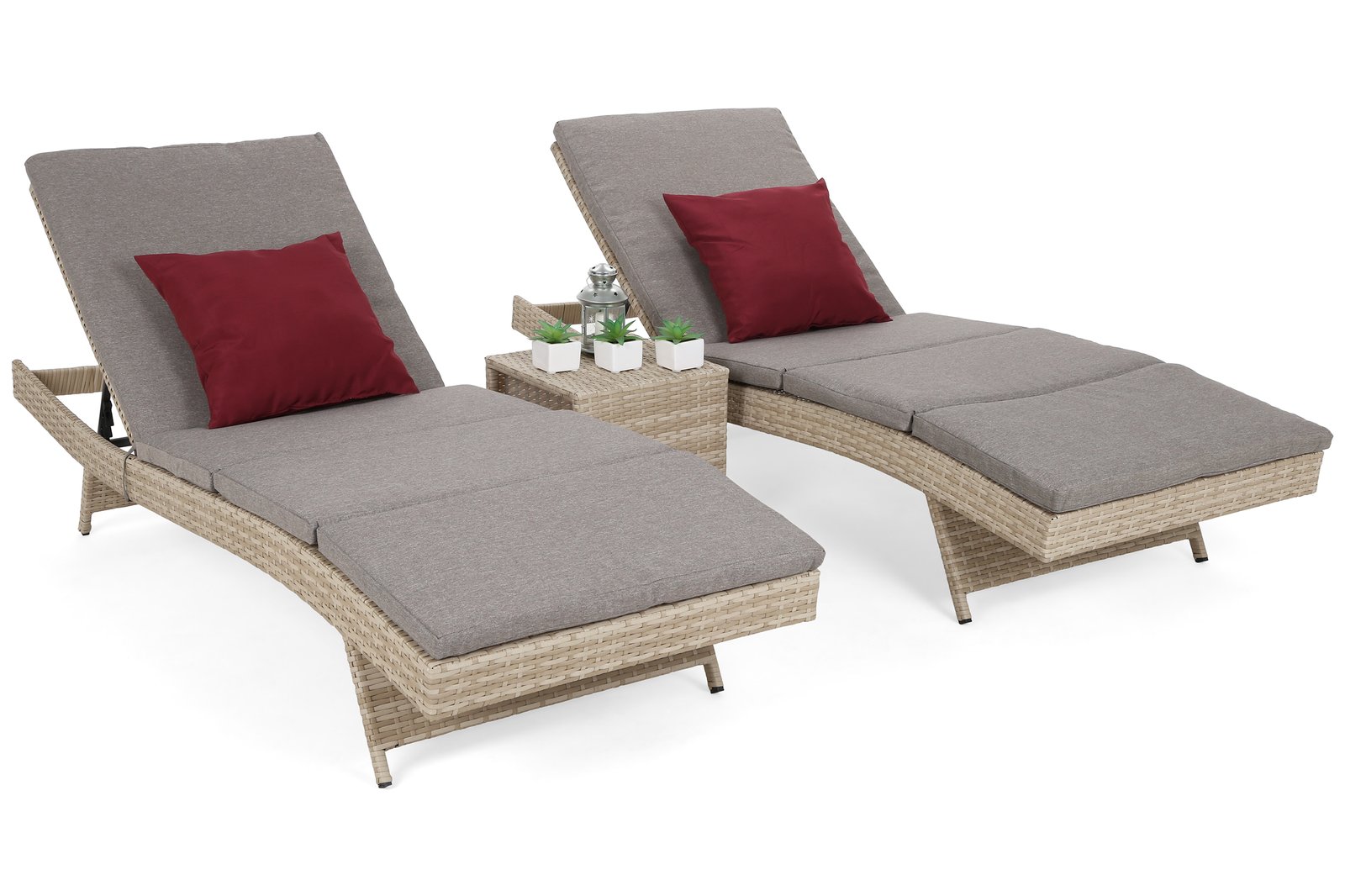 Set vrtnih ležaljki od tehnoratana Bora Bora bež / bež melanž boje sa stolom