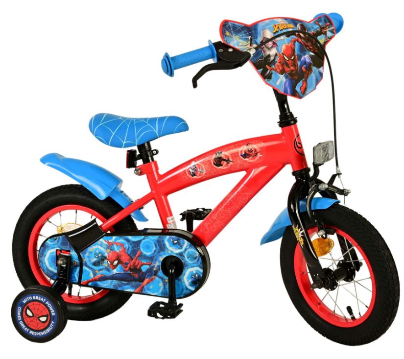 Dječji bicikl Spider-Man 12" s pomoćnim kotačima crveni