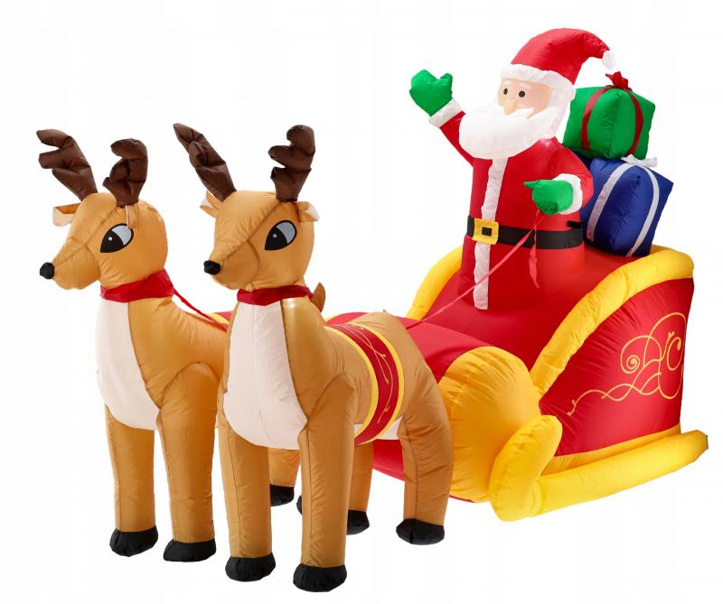 Djed Mraz i sanjke sa sobovima na napuhavanje LED 235 CM