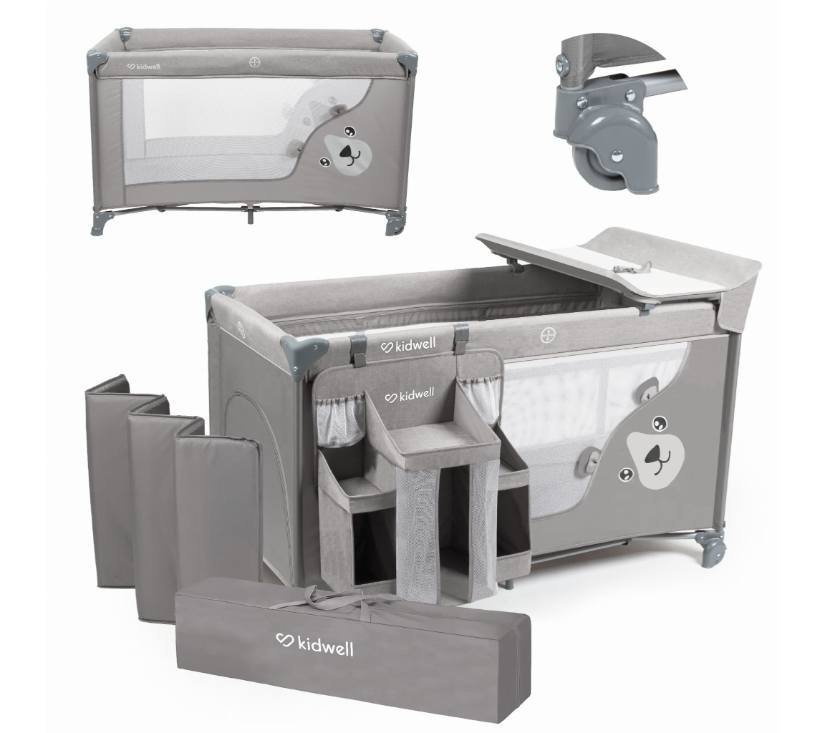 Kidwell Blissy putni krevetić s dodacima za djecu, sivi medo