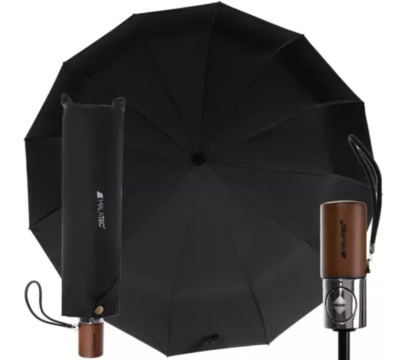 MalaTec čvrsti sklopivi kišobran 12 žica crni