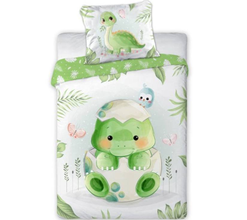 Pamučna posteljina za djecu zeleni Dino 100x135 cm