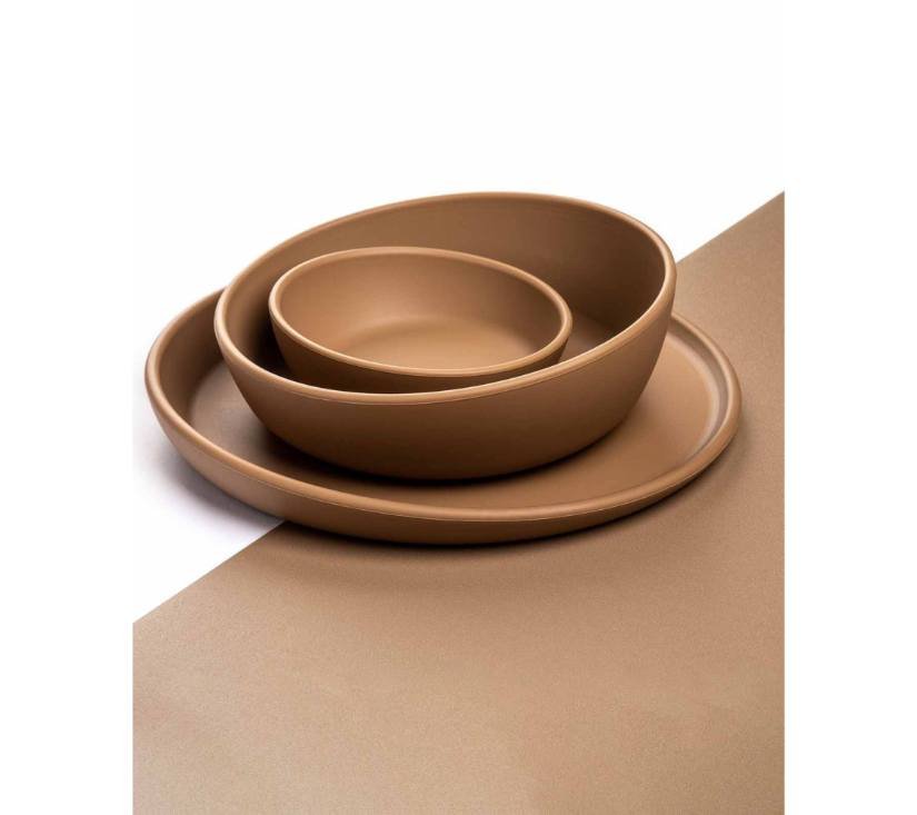 Poklon set dječjeg posuđa Eeveve (5 komada) od mramornog silikona, smeđi