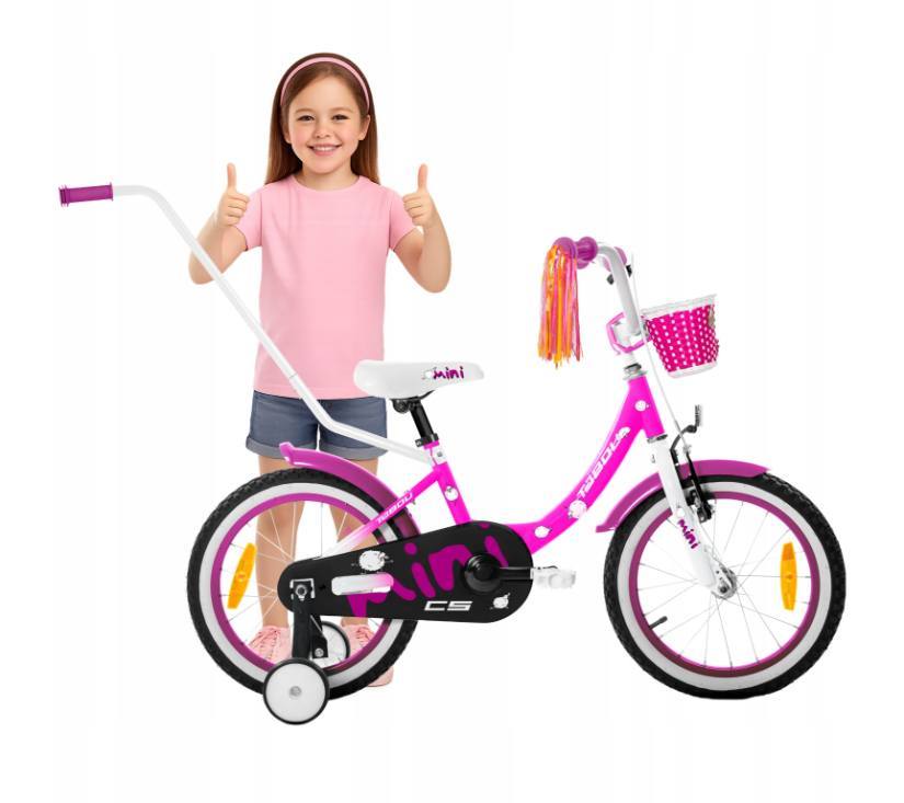 Tabou dječji bicikl Rocket 16" s pomoćnim kotačima, ručkom i košaricom, rozi