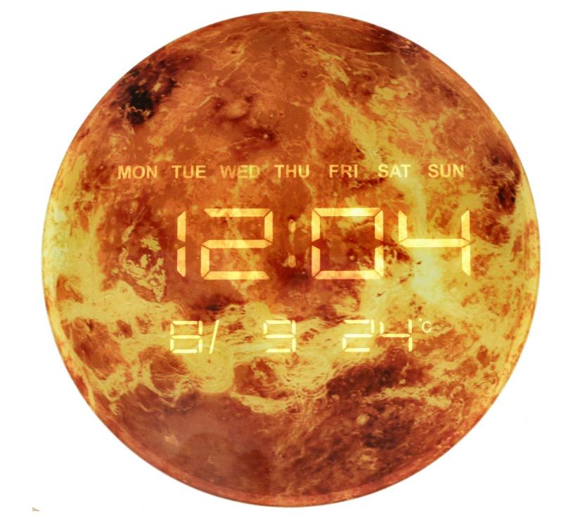 Zidni sat sa led ekranom - planet zemlja, 32 cm, naranđasti