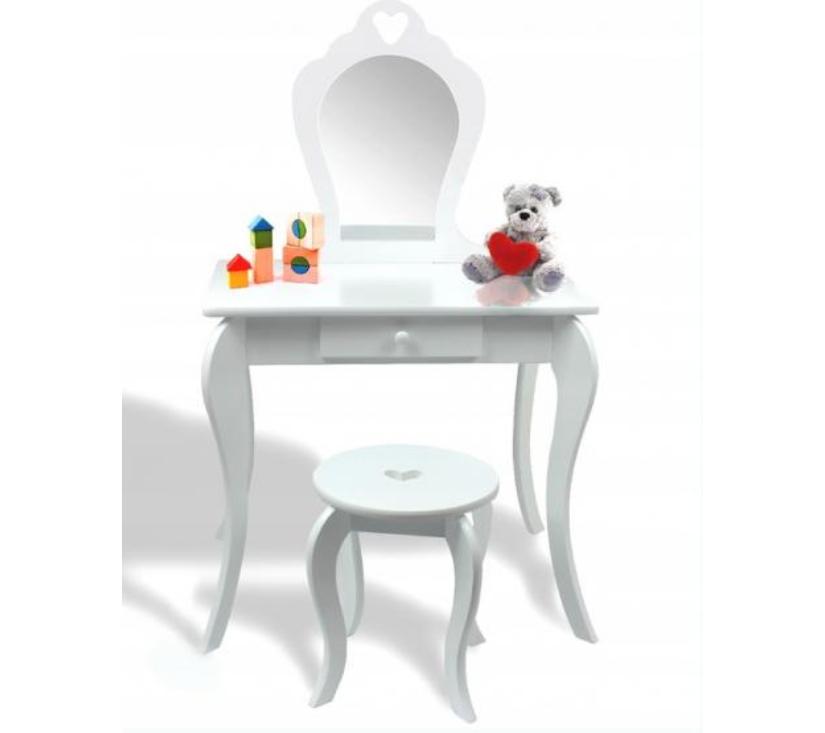 Dječji toaletni stolić s ogledalom bijelo srce 71x50x108cm
