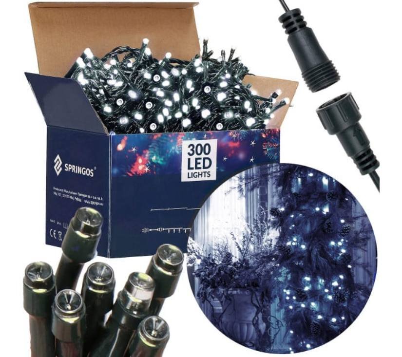 Svjetiljke za božićno drvce 300 LED dioda, hladno bijele, 18m, božićna rasvjeta