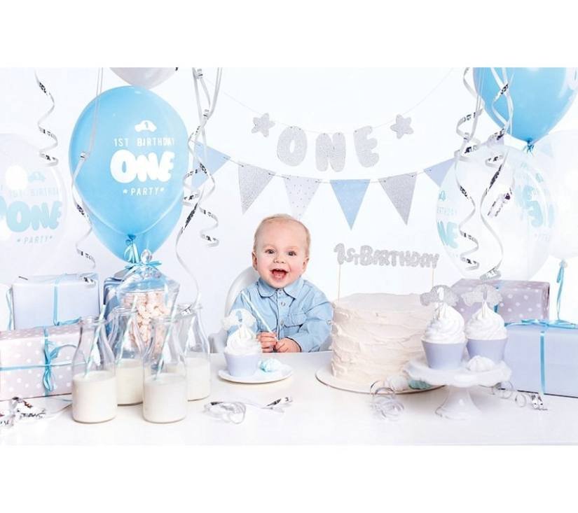 Set za zabavu - 1. rođendan, srebrno plavi