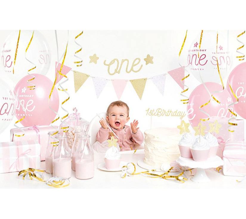 Set ukrasa za zabavu - 1. rođendan roza/srebrna