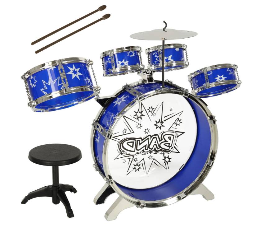 Dječji set bubnjeva činele + stolica, plavi